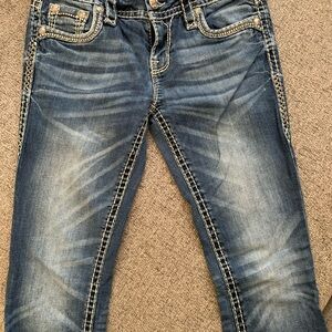 Rock Revival Blue Boot Cut Jeans with Distressed Details